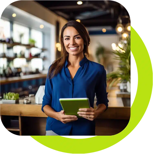 Smiling Person with Tablet